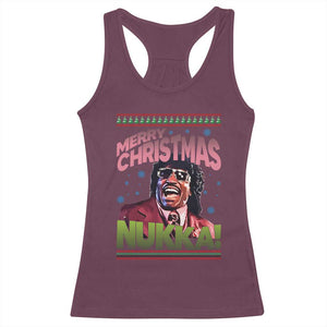 Funny Retro Merry Christmas Nukka Parody Racerback Tank Top Xmas Throwback Parody Urban Comedy TS02 Maroon Print Your Wear