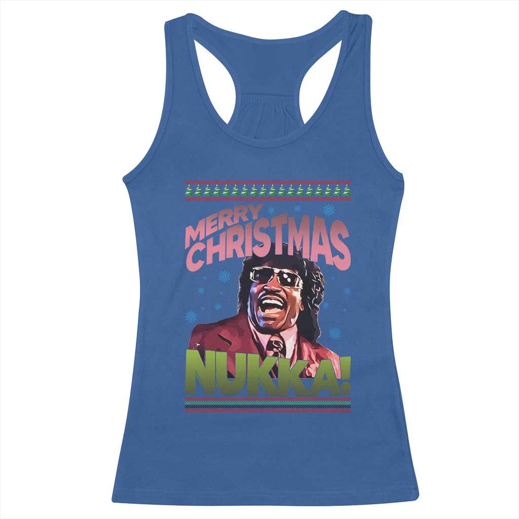 Funny Retro Merry Christmas Nukka Parody Racerback Tank Top Xmas Throwback Parody Urban Comedy TS02 Royal Blue Print Your Wear