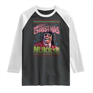 Funny Retro Merry Christmas Nukka Parody Raglan Shirt Xmas Throwback Parody Urban Comedy TS02 Black White Print Your Wear