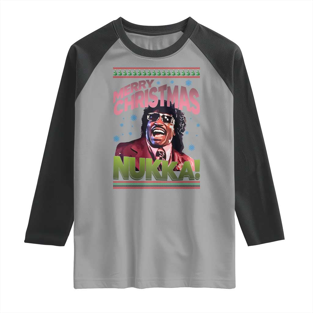 Funny Retro Merry Christmas Nukka Parody Raglan Shirt Xmas Throwback Parody Urban Comedy TS02 Sport Gray Black Print Your Wear