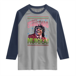 Funny Retro Merry Christmas Nukka Parody Raglan Shirt Xmas Throwback Parody Urban Comedy TS02 Sport Gray Navy Print Your Wear