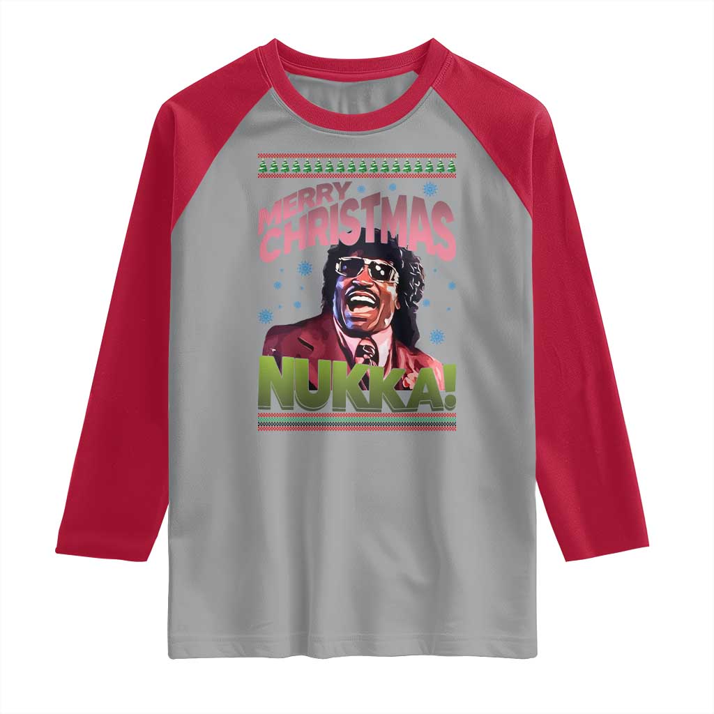 Funny Retro Merry Christmas Nukka Parody Raglan Shirt Xmas Throwback Parody Urban Comedy TS02 Sport Gray Red Print Your Wear