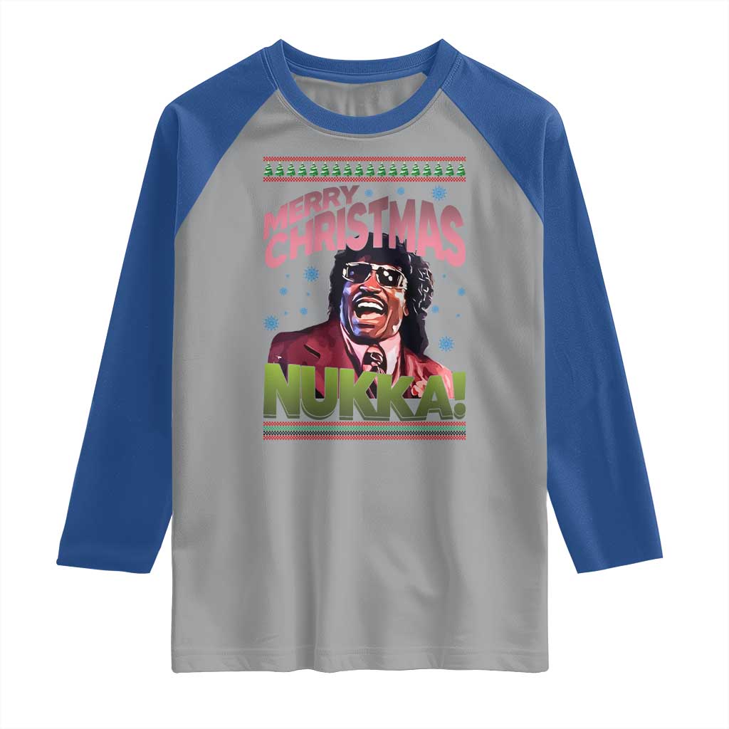 Funny Retro Merry Christmas Nukka Parody Raglan Shirt Xmas Throwback Parody Urban Comedy TS02 Sport Gray Royal Print Your Wear