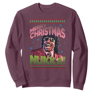 Funny Retro Merry Christmas Nukka Parody Sweatshirt Xmas Throwback Parody Urban Comedy TS02 Maroon Print Your Wear