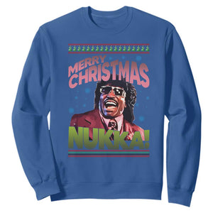 Funny Retro Merry Christmas Nukka Parody Sweatshirt Xmas Throwback Parody Urban Comedy TS02 Royal Blue Print Your Wear