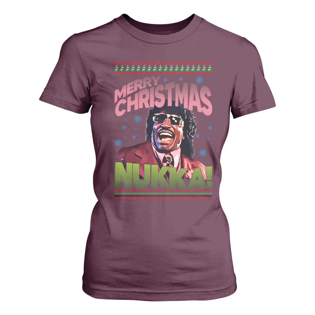 Funny Retro Merry Christmas Nukka Parody T Shirt For Women Xmas Throwback Parody Urban Comedy TS02 Maroon Print Your Wear