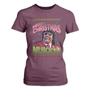 Funny Retro Merry Christmas Nukka Parody T Shirt For Women Xmas Throwback Parody Urban Comedy TS02 Maroon Print Your Wear