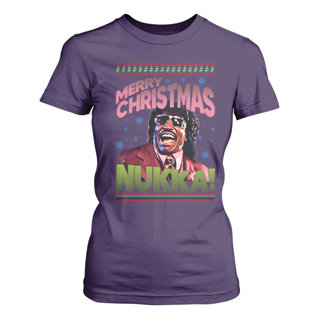 Funny Retro Merry Christmas Nukka Parody T Shirt For Women Xmas Throwback Parody Urban Comedy TS02 Purple Print Your Wear