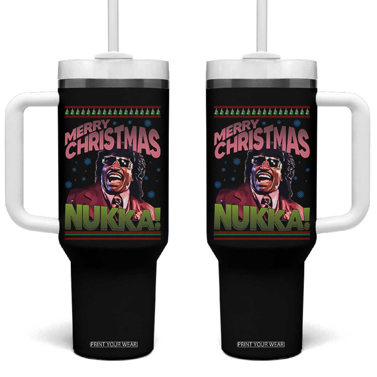 Funny Retro Merry Christmas Nukka Parody Tumbler With Handle Xmas Throwback Parody Urban Comedy TS02 One Size: 40 oz Black Print Your Wear