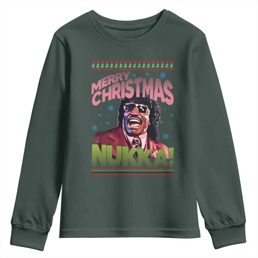 Funny Retro Merry Christmas Nukka Parody Youth Sweatshirt Xmas Throwback Parody Urban Comedy TS02 Dark Forest Green Print Your Wear