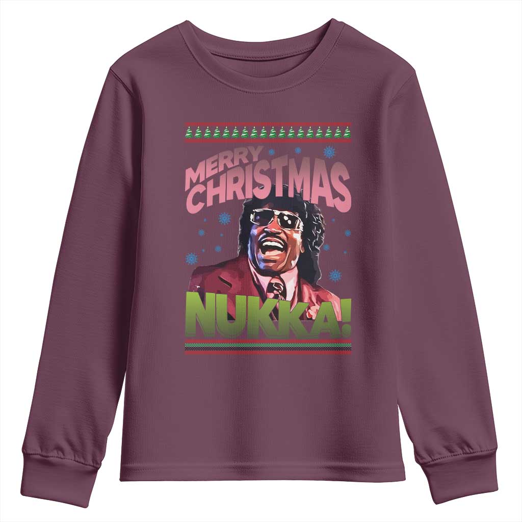 Funny Retro Merry Christmas Nukka Parody Youth Sweatshirt Xmas Throwback Parody Urban Comedy TS02 Maroon Print Your Wear