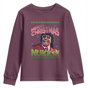 Funny Retro Merry Christmas Nukka Parody Youth Sweatshirt Xmas Throwback Parody Urban Comedy TS02 Maroon Print Your Wear