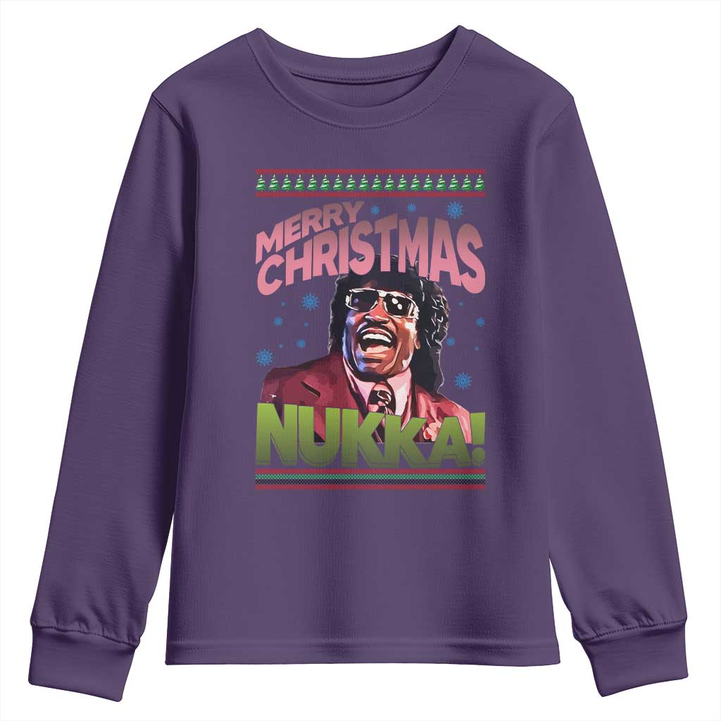 Funny Retro Merry Christmas Nukka Parody Youth Sweatshirt Xmas Throwback Parody Urban Comedy TS02 Purple Print Your Wear