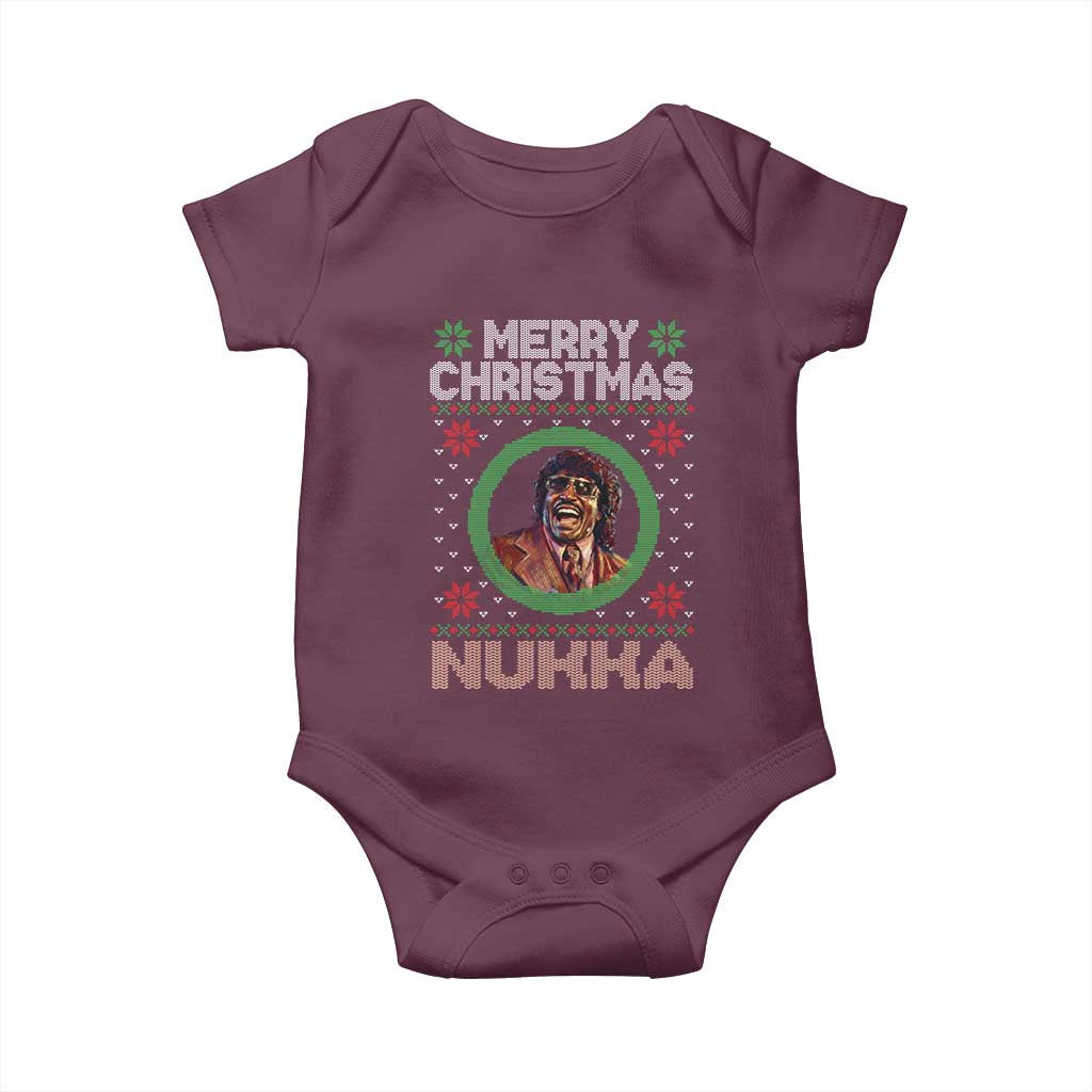 Funny Retro Merry Christmas Nukka Parody Baby Onesie Holiday Cheer 90s Xmas Throwback Parody TS02 Maroon Print Your Wear