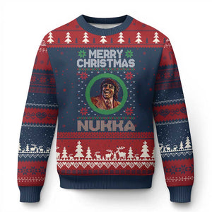 Funny Retro Merry Xmas Nukka Parody Ugly Christmas Sweater Holiday Cheer 90s Xmas Throwback Parody TS02 Navy Red Print Your Wear