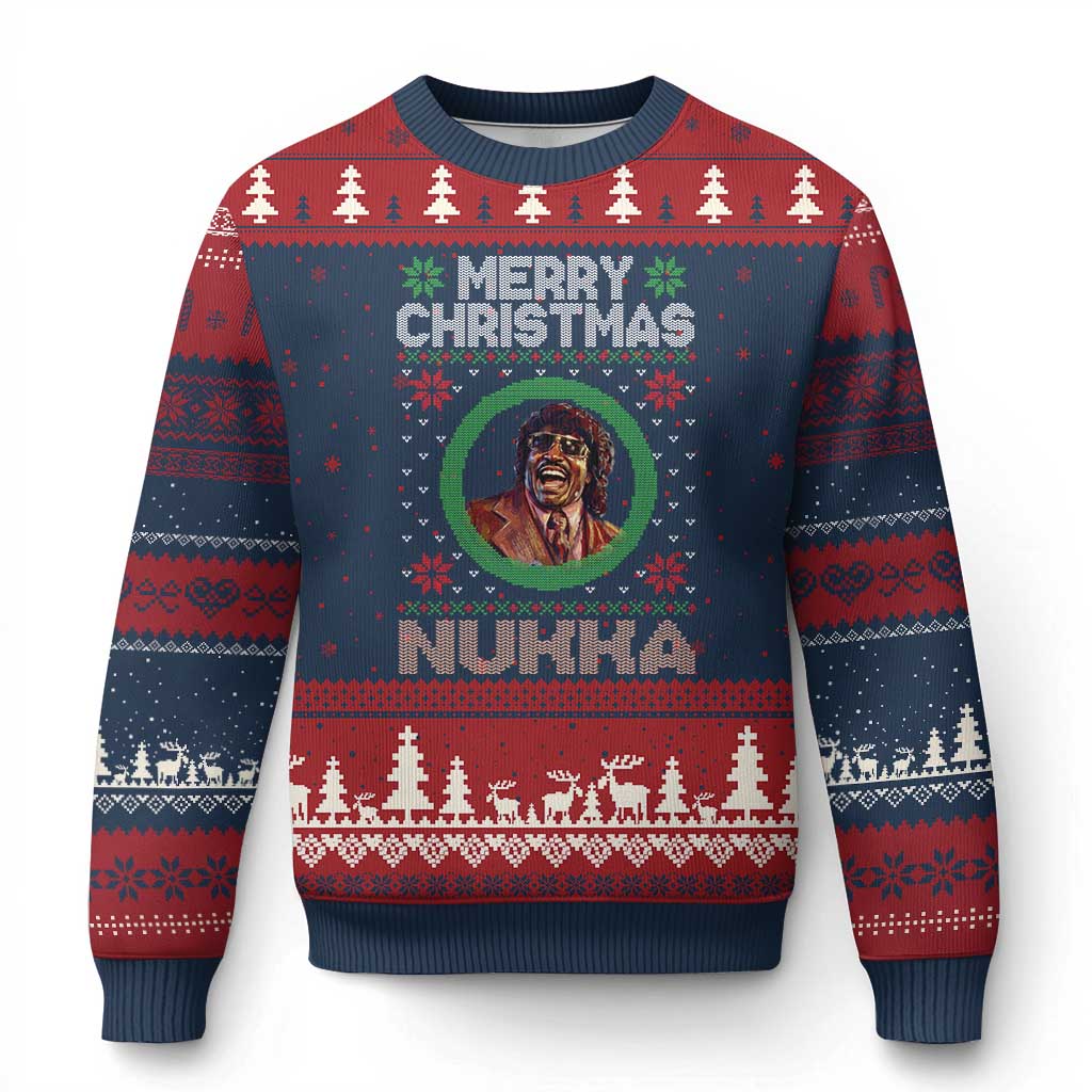 Funny Retro Merry Xmas Nukka Parody Ugly Christmas Sweater Holiday Cheer 90s Xmas Throwback Parody TS02 Navy Red Print Your Wear