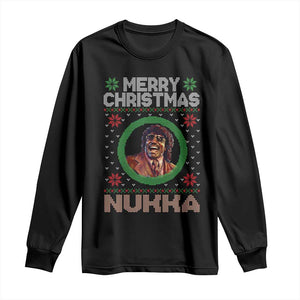 Funny Retro Merry Christmas Nukka Parody Long Sleeve Shirt Holiday Cheer 90s Xmas Throwback Parody TS02 Black Print Your Wear