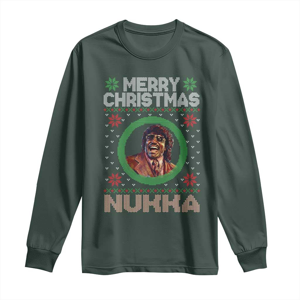 Funny Retro Merry Christmas Nukka Parody Long Sleeve Shirt Holiday Cheer 90s Xmas Throwback Parody TS02 Dark Forest Green Print Your Wear
