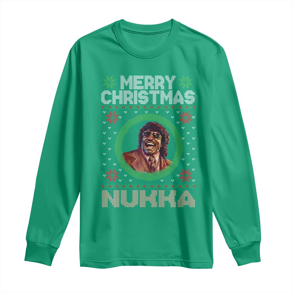 Funny Retro Merry Christmas Nukka Parody Long Sleeve Shirt Holiday Cheer 90s Xmas Throwback Parody TS02 Irish Green Print Your Wear