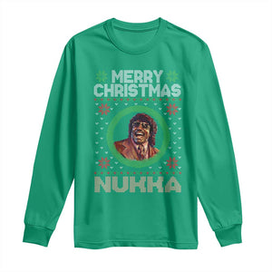 Funny Retro Merry Christmas Nukka Parody Long Sleeve Shirt Holiday Cheer 90s Xmas Throwback Parody TS02 Irish Green Print Your Wear
