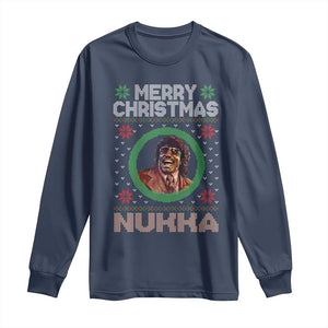 Funny Retro Merry Christmas Nukka Parody Long Sleeve Shirt Holiday Cheer 90s Xmas Throwback Parody TS02 Navy Print Your Wear