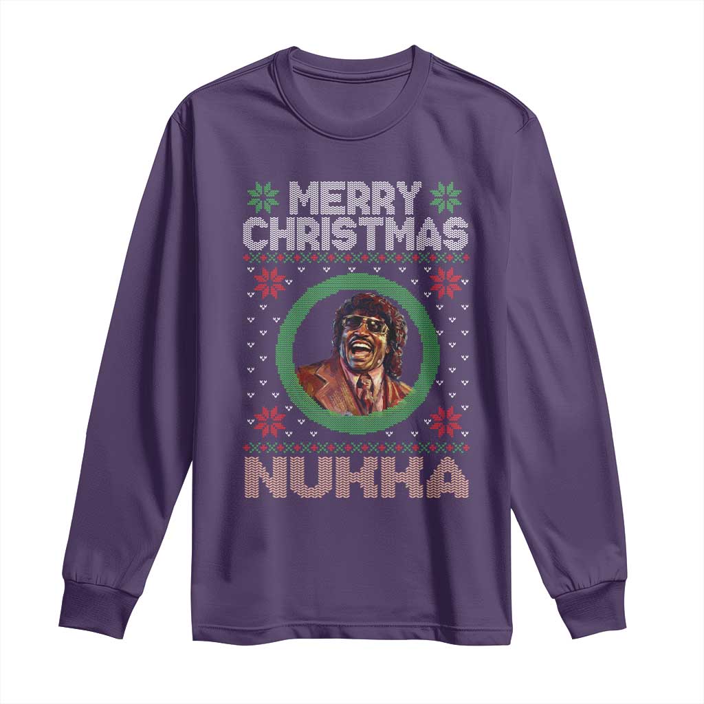Funny Retro Merry Christmas Nukka Parody Long Sleeve Shirt Holiday Cheer 90s Xmas Throwback Parody TS02 Purple Print Your Wear