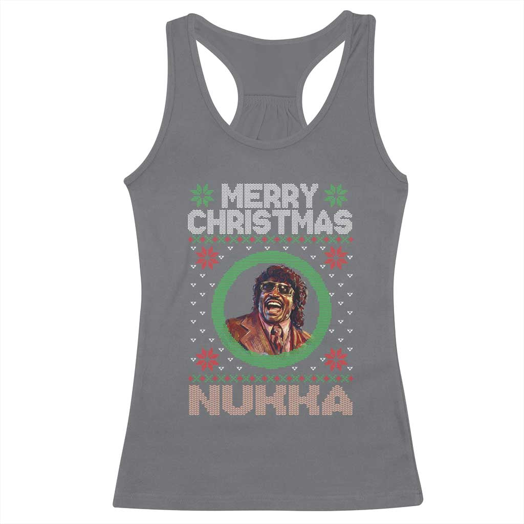 Funny Retro Merry Christmas Nukka Parody Racerback Tank Top Holiday Cheer 90s Xmas Throwback Parody TS02 Charcoal Print Your Wear