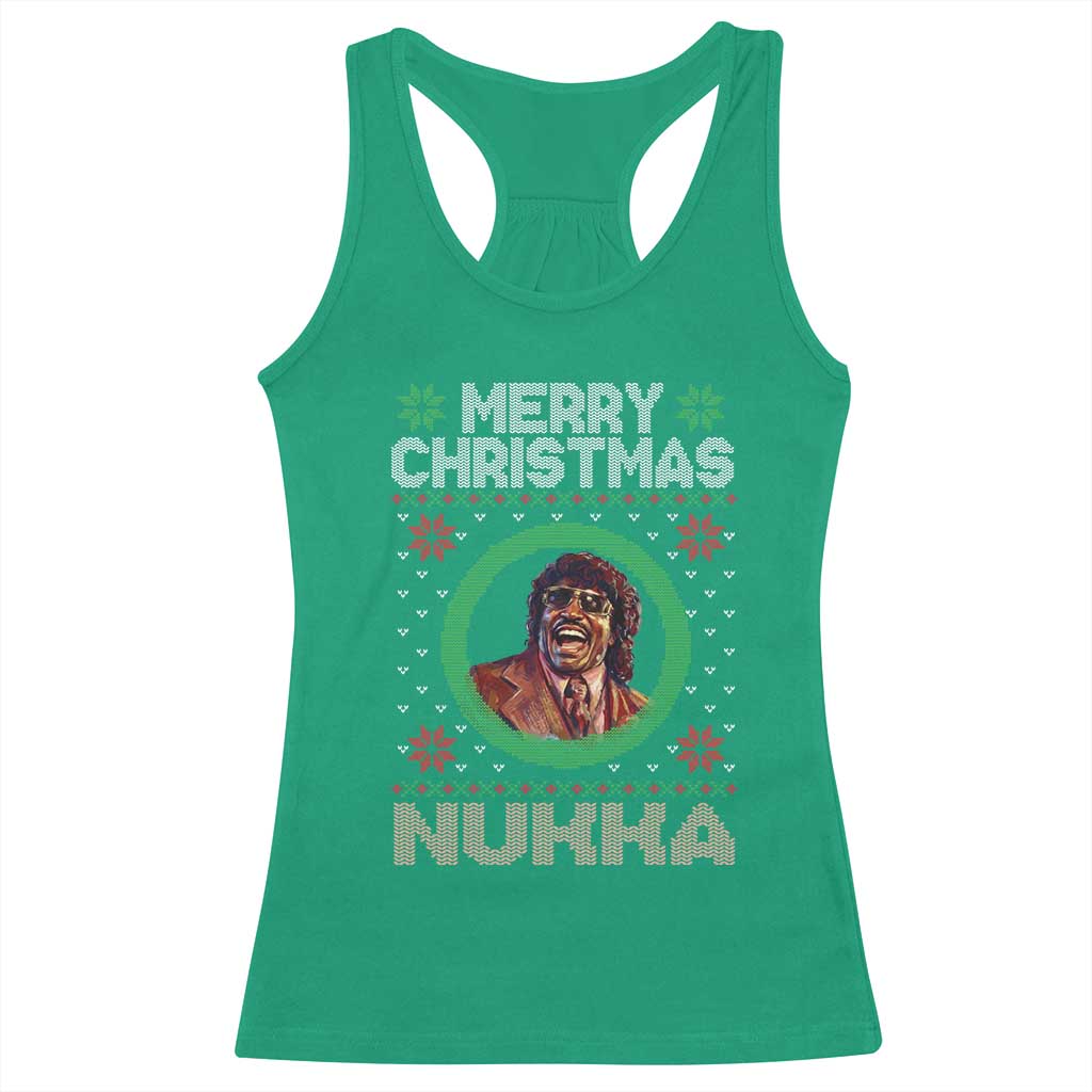 Funny Retro Merry Christmas Nukka Parody Racerback Tank Top Holiday Cheer 90s Xmas Throwback Parody TS02 Irish Green Print Your Wear