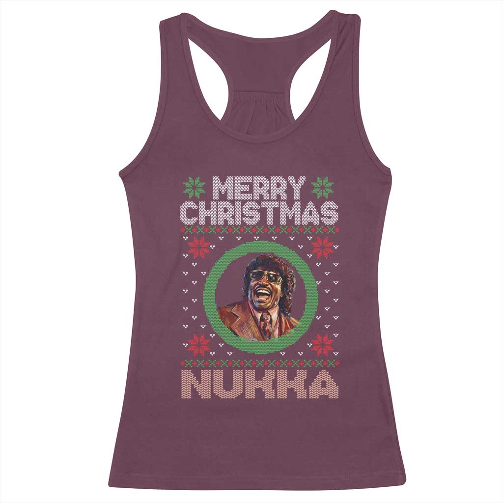 Funny Retro Merry Christmas Nukka Parody Racerback Tank Top Holiday Cheer 90s Xmas Throwback Parody TS02 Maroon Print Your Wear