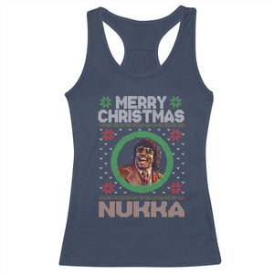 Funny Retro Merry Christmas Nukka Parody Racerback Tank Top Holiday Cheer 90s Xmas Throwback Parody TS02 Navy Print Your Wear