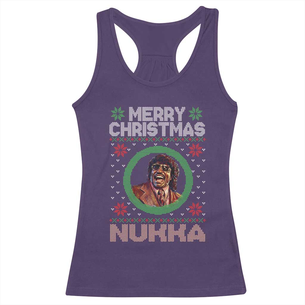Funny Retro Merry Christmas Nukka Parody Racerback Tank Top Holiday Cheer 90s Xmas Throwback Parody TS02 Purple Print Your Wear