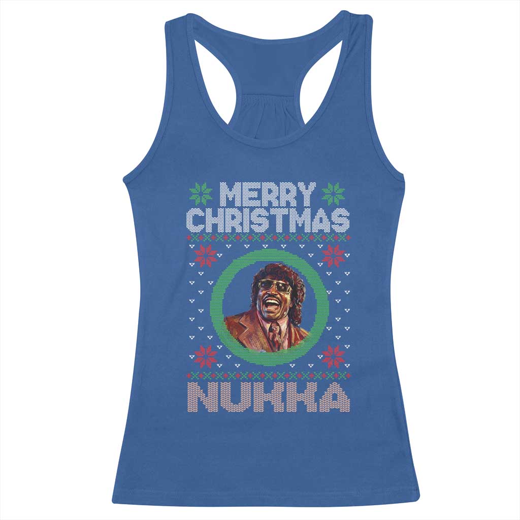 Funny Retro Merry Christmas Nukka Parody Racerback Tank Top Holiday Cheer 90s Xmas Throwback Parody TS02 Royal Blue Print Your Wear