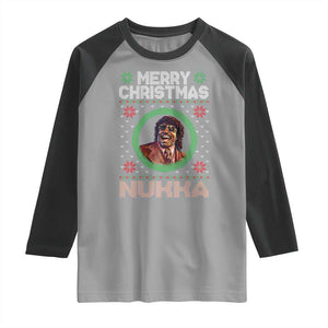 Funny Retro Merry Christmas Nukka Parody Raglan Shirt Holiday Cheer 90s Xmas Throwback Parody TS02 Sport Gray Black Print Your Wear