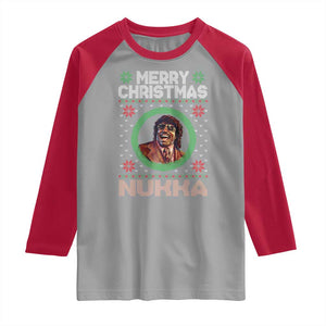 Funny Retro Merry Christmas Nukka Parody Raglan Shirt Holiday Cheer 90s Xmas Throwback Parody TS02 Sport Gray Red Print Your Wear