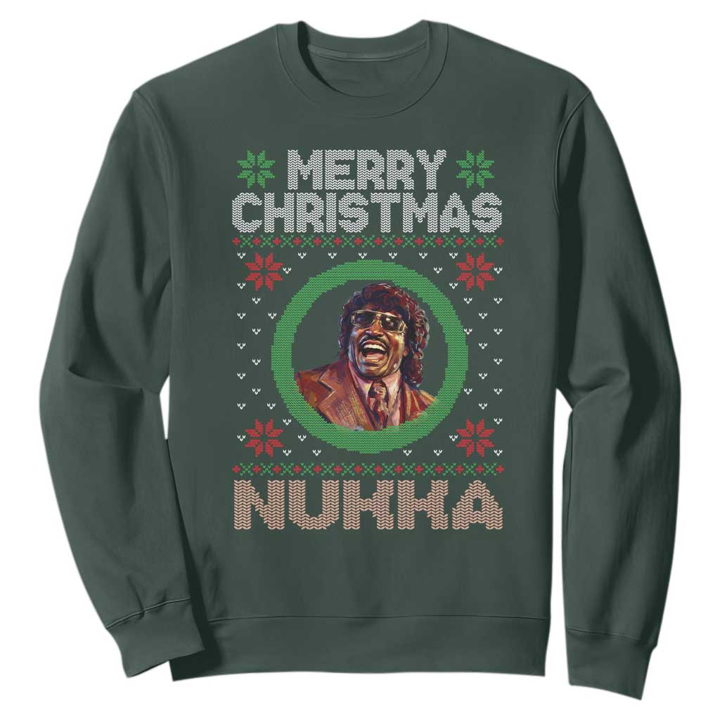 Funny Retro Merry Christmas Nukka Parody Sweatshirt Holiday Cheer 90s Xmas Throwback Parody TS02 Dark Forest Green Print Your Wear