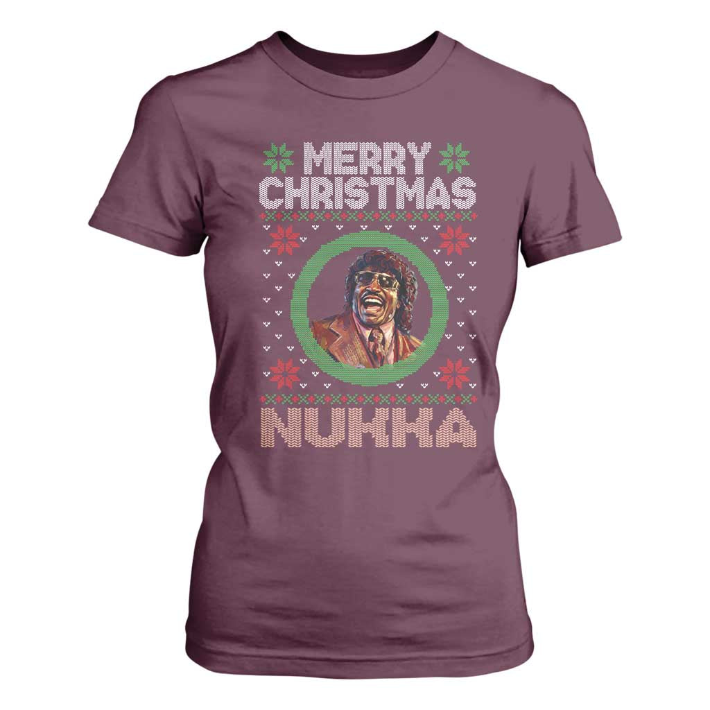 Funny Retro Merry Christmas Nukka Parody T Shirt For Women Holiday Cheer 90s Xmas Throwback Parody TS02 Maroon Print Your Wear