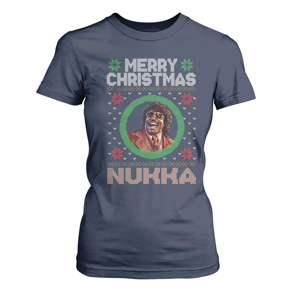 Funny Retro Merry Christmas Nukka Parody T Shirt For Women Holiday Cheer 90s Xmas Throwback Parody TS02 Navy Print Your Wear