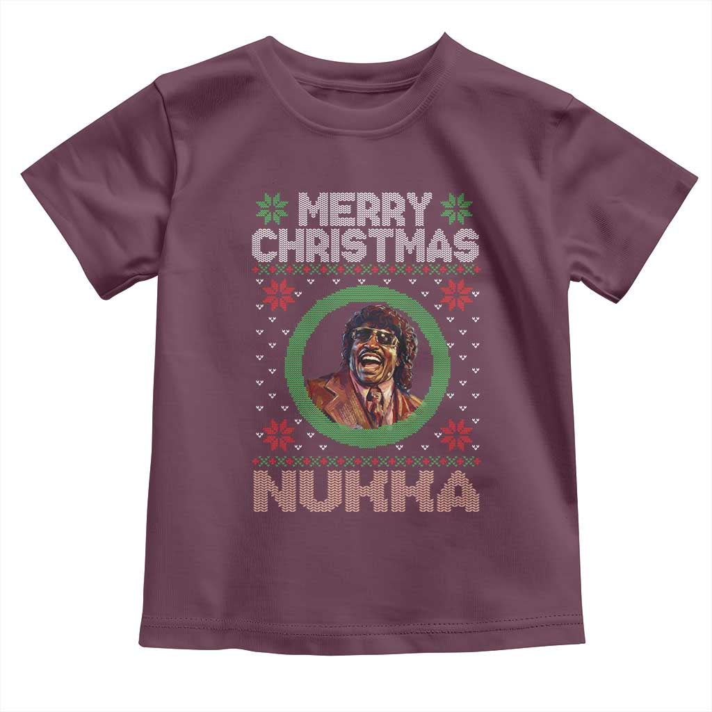 Funny Retro Merry Christmas Nukka Parody Toddler T Shirt Holiday Cheer 90s Xmas Throwback Parody TS02 Maroon Print Your Wear