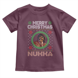 Funny Retro Merry Christmas Nukka Parody Toddler T Shirt Holiday Cheer 90s Xmas Throwback Parody TS02 Maroon Print Your Wear