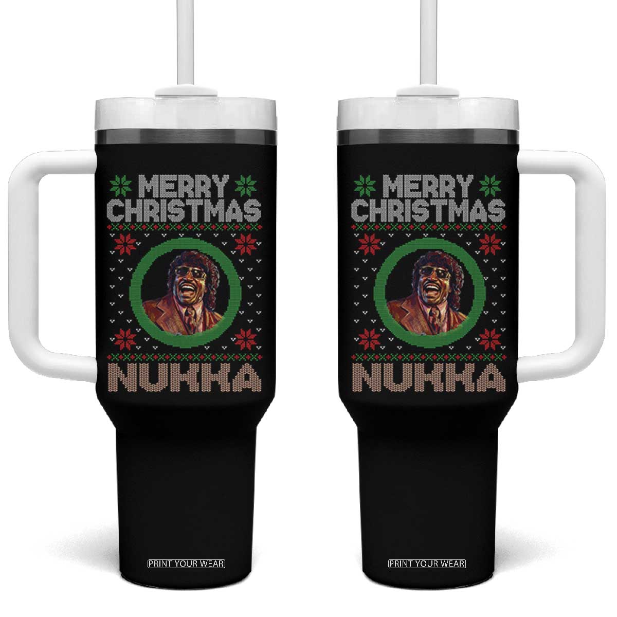 Funny Retro Merry Christmas Nukka Parody Tumbler With Handle Holiday Cheer 90s Xmas Throwback Parody TS02 One Size: 40 oz Black Print Your Wear
