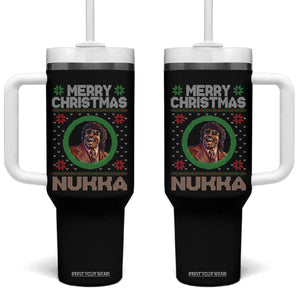 Funny Retro Merry Christmas Nukka Parody Tumbler With Handle Holiday Cheer 90s Xmas Throwback Parody TS02 One Size: 40 oz Black Print Your Wear