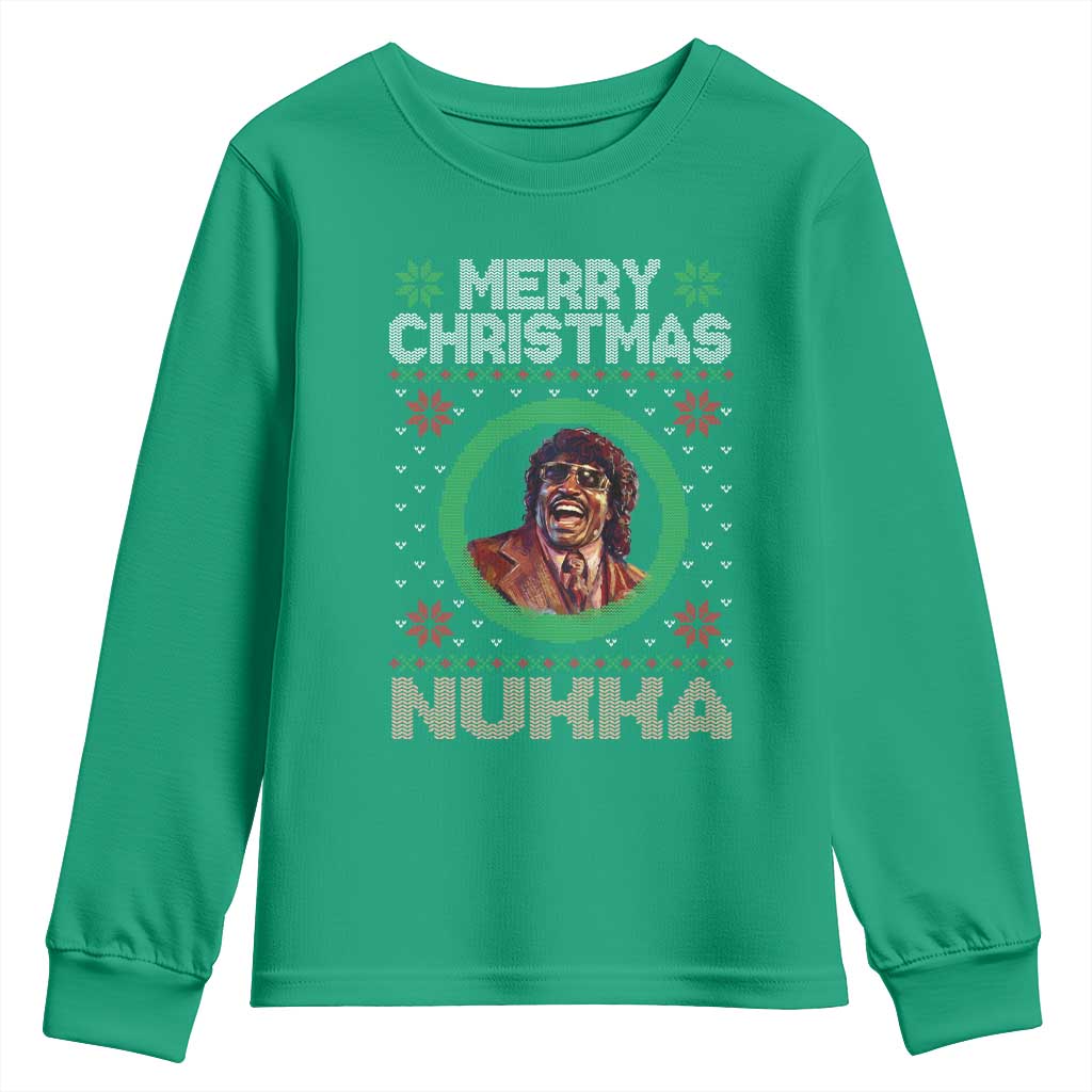 Funny Retro Merry Christmas Nukka Parody Youth Sweatshirt Holiday Cheer 90s Xmas Throwback Parody TS02 Irish Green Print Your Wear