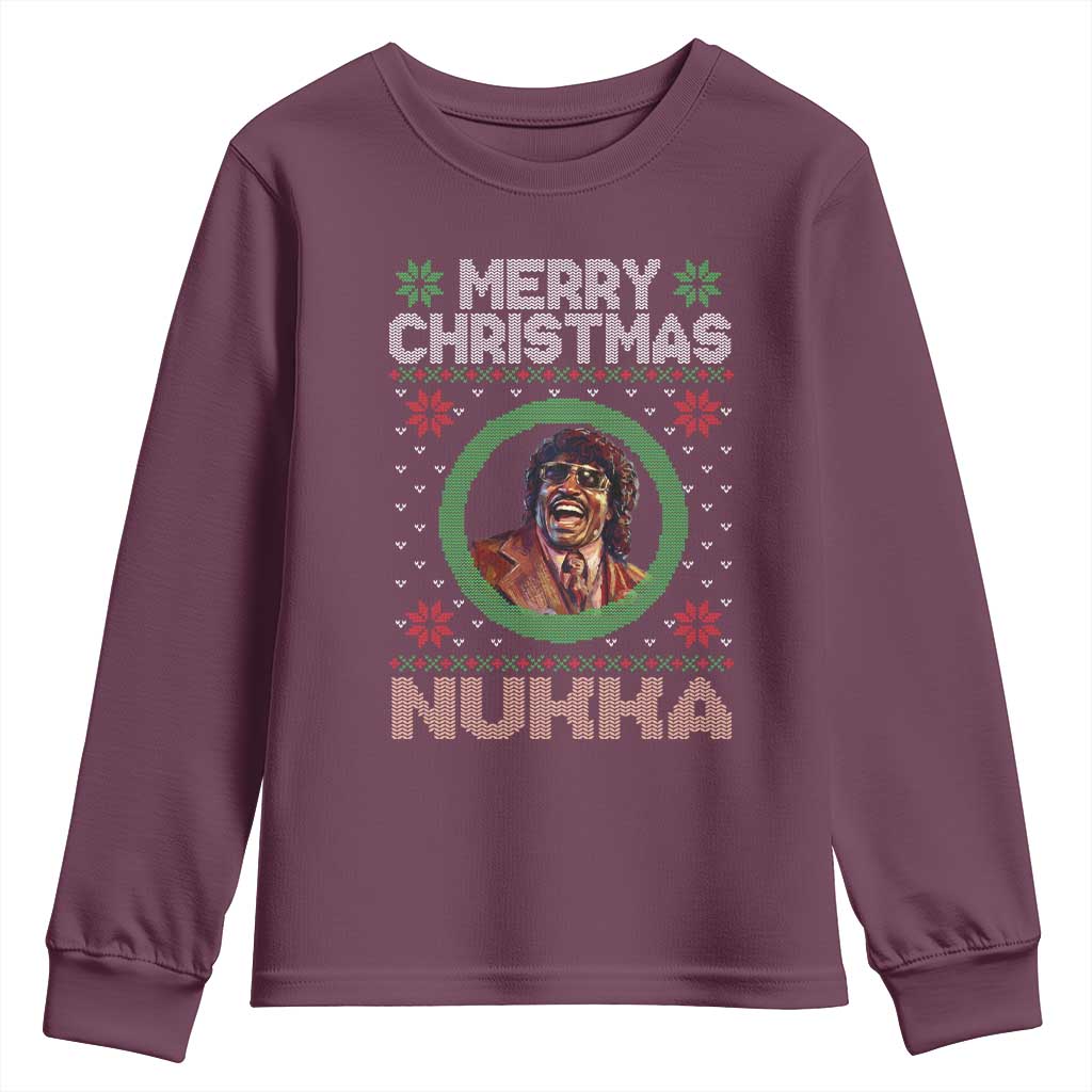 Funny Retro Merry Christmas Nukka Parody Youth Sweatshirt Holiday Cheer 90s Xmas Throwback Parody TS02 Maroon Print Your Wear