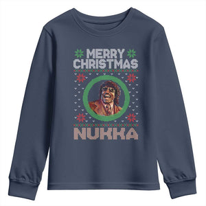 Funny Retro Merry Christmas Nukka Parody Youth Sweatshirt Holiday Cheer 90s Xmas Throwback Parody TS02 Navy Print Your Wear