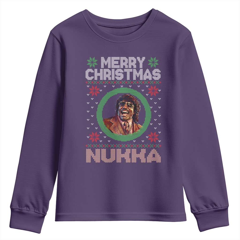 Funny Retro Merry Christmas Nukka Parody Youth Sweatshirt Holiday Cheer 90s Xmas Throwback Parody TS02 Purple Print Your Wear