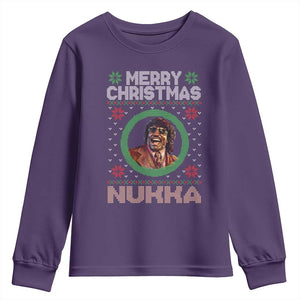 Funny Retro Merry Christmas Nukka Parody Youth Sweatshirt Holiday Cheer 90s Xmas Throwback Parody TS02 Purple Print Your Wear