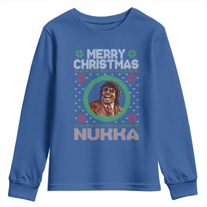 Funny Retro Merry Christmas Nukka Parody Youth Sweatshirt Holiday Cheer 90s Xmas Throwback Parody TS02 Royal Blue Print Your Wear