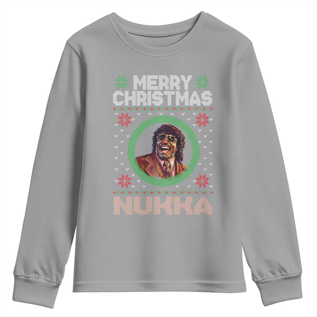Funny Retro Merry Christmas Nukka Parody Youth Sweatshirt Holiday Cheer 90s Xmas Throwback Parody TS02 Sport Gray Print Your Wear