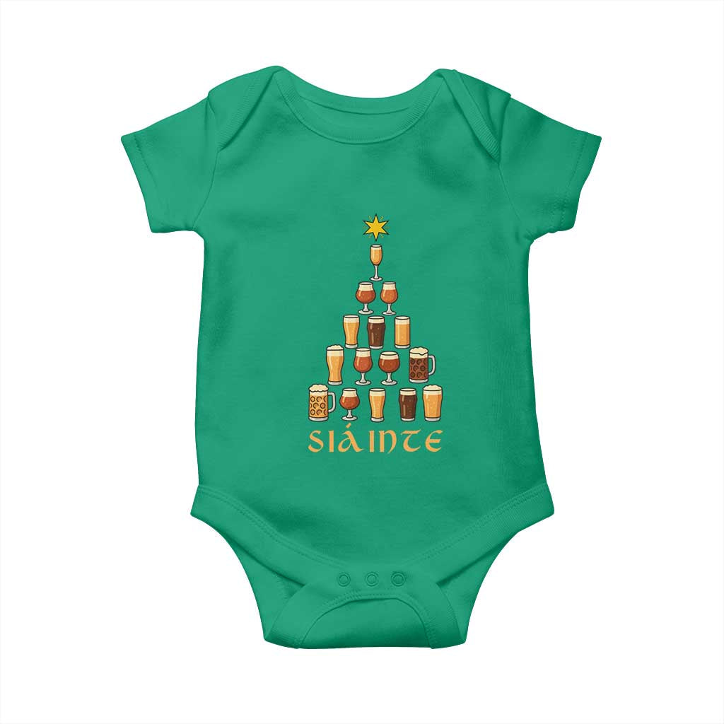 Sláinte Christmas Tree Pint Glass Baby Onesie Ale Glass Beer Drinking Lover Holiday Party TS02 Irish Green Print Your Wear