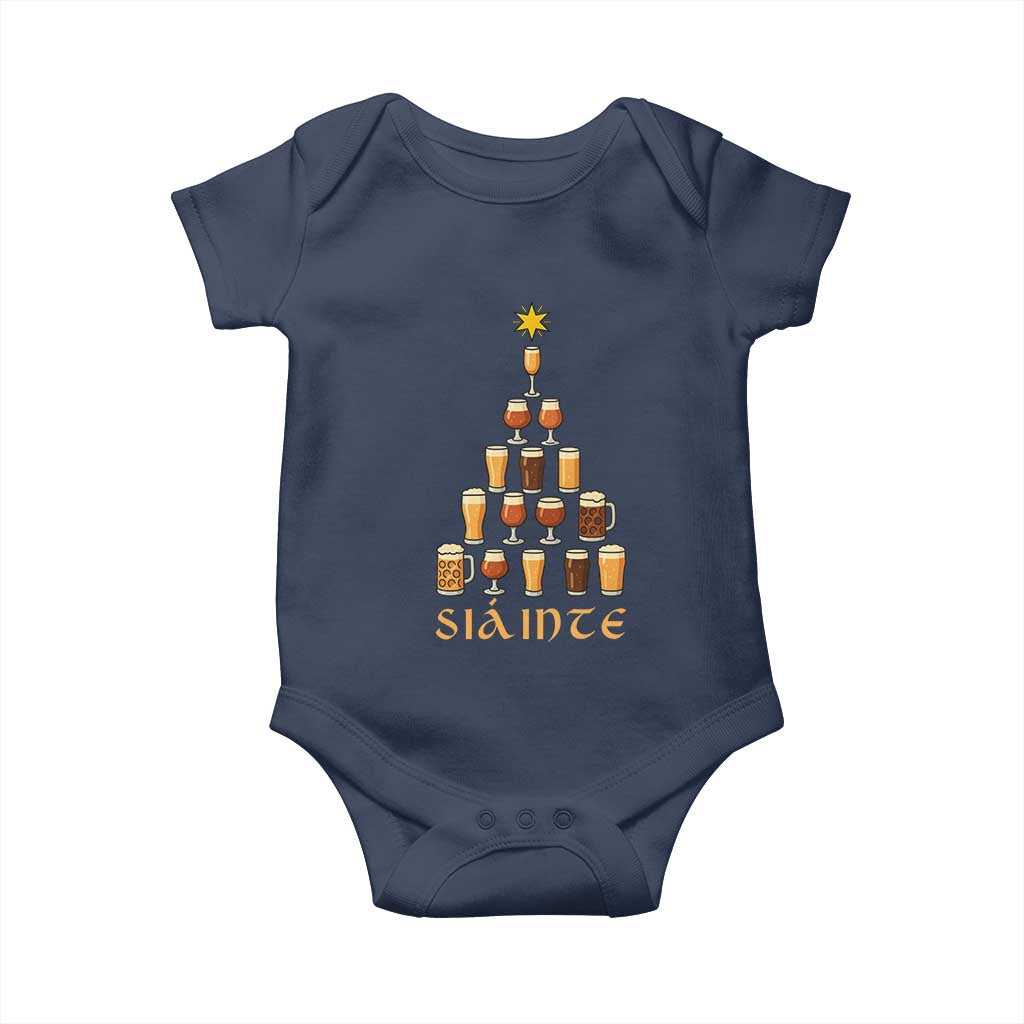 Sláinte Christmas Tree Pint Glass Baby Onesie Ale Glass Beer Drinking Lover Holiday Party TS02 Navy Print Your Wear